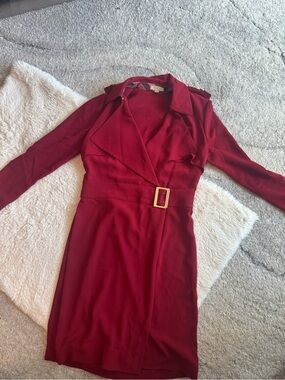 Burberry Deep Red Long Sleeve Belted Wrap Dress